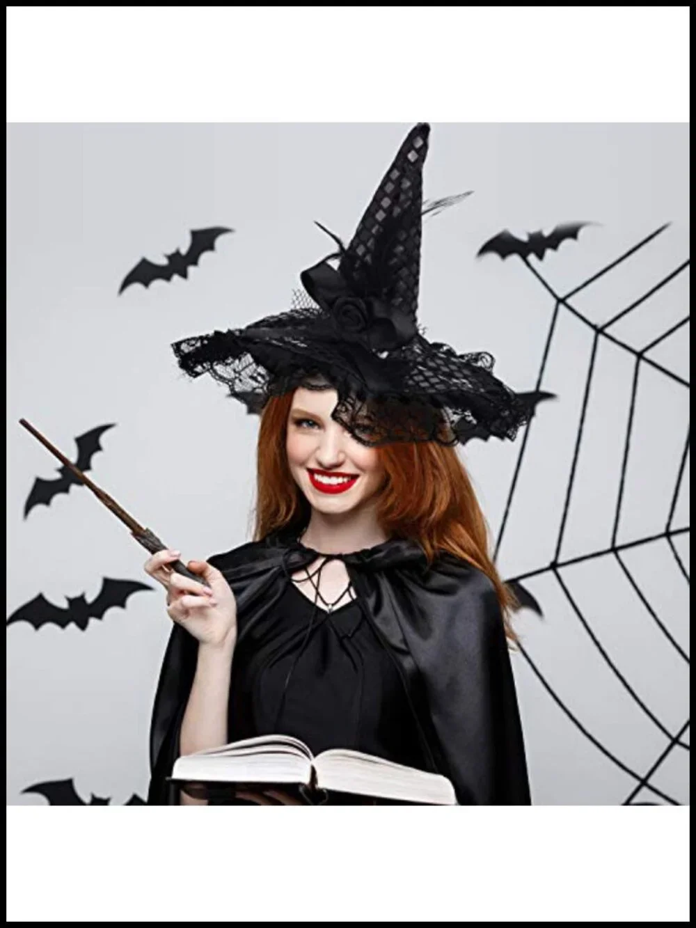 Witch Hat Headband Halloween Costume Accessory with Feathers Sequin